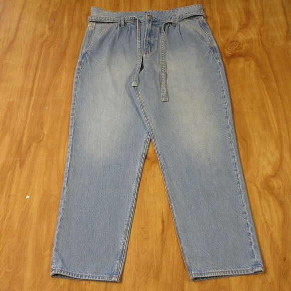 AMERICAN EAGLE High Rise Mom Denim Jeans Womens 14 Pleated Paper Bag Waist Belt - Picture 2 of 16